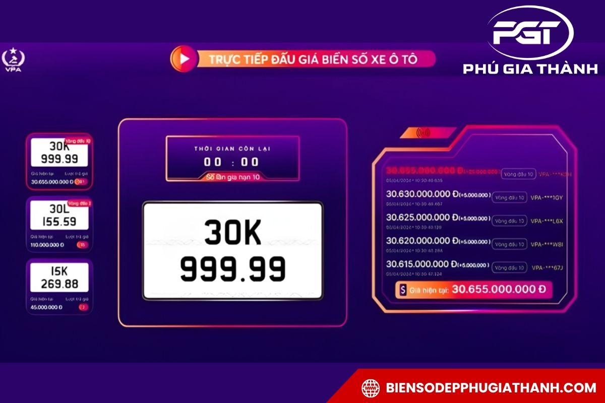Biển số 30K-999.9 đấu giá 