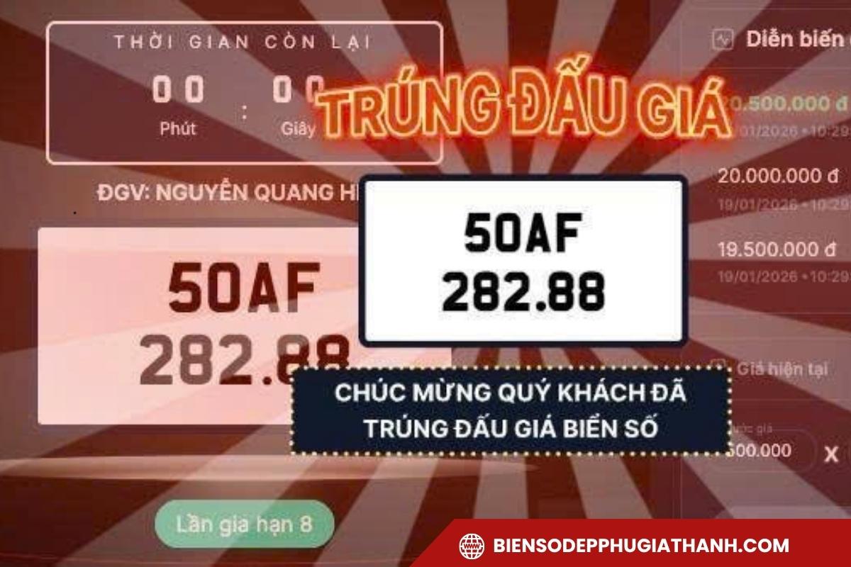 Màn hình trúng đấu giá biển số xe máy