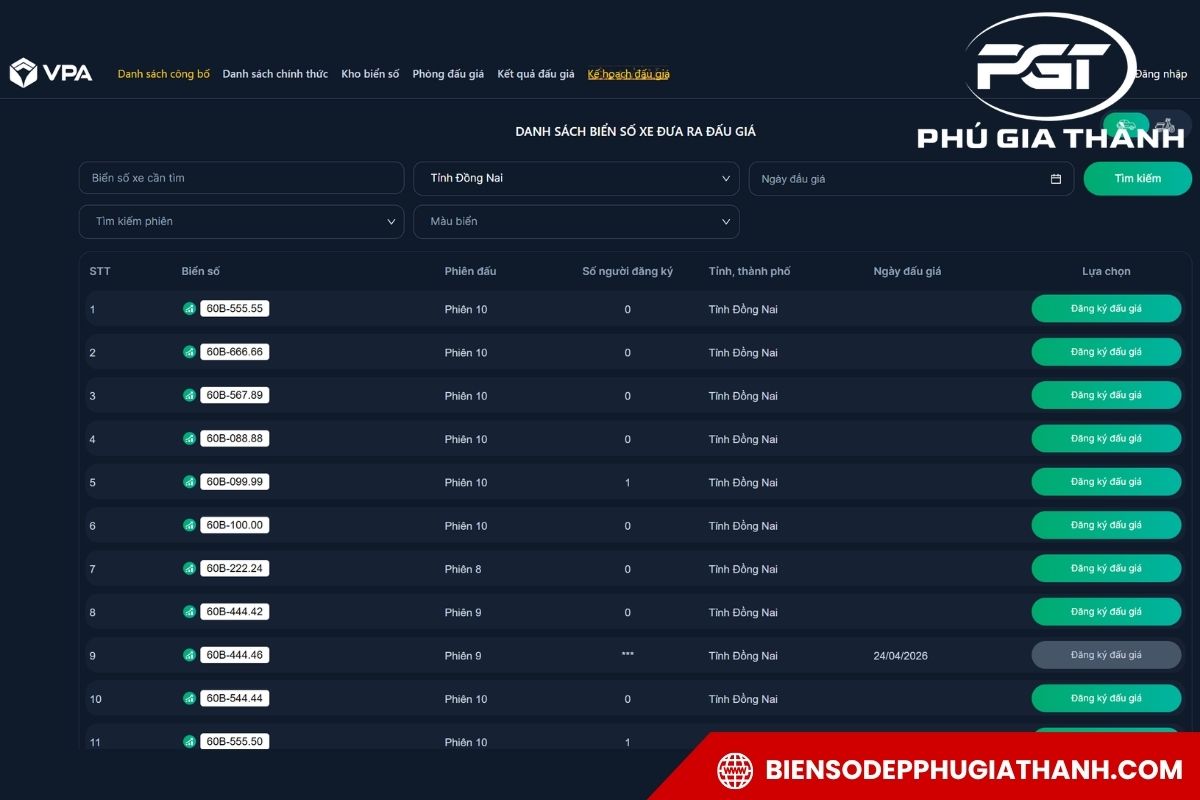 đấu giá qua kênh chính thức của Công ty Đấu giá Hợp danh Việt Nam (VPA)