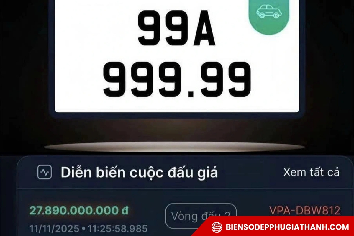 Biển số xe 99A - 99999 trúng đấu giá gần 28 tỷ đồng