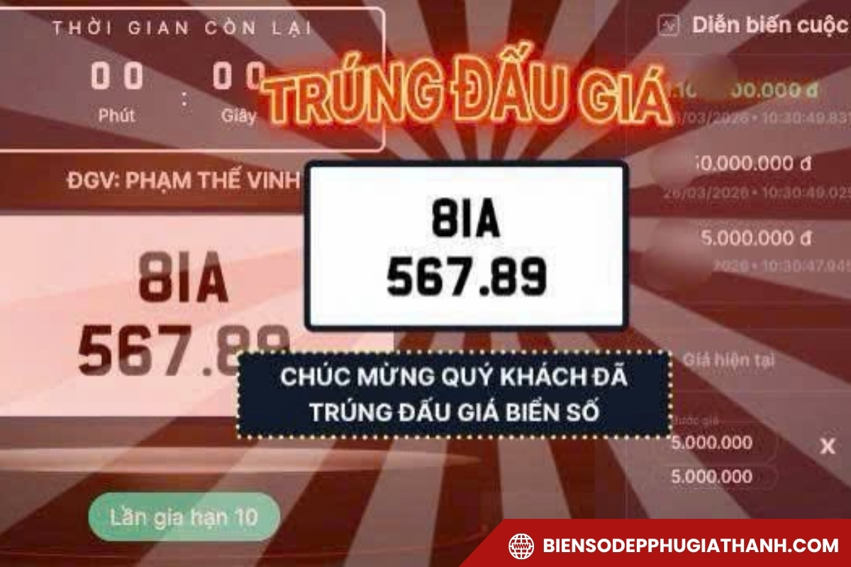 Biển số tiến 56789 trúng đấu giá tại Gia Lai