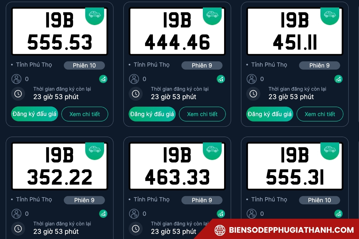 Màn hình đấu giá biển số đẹp Phú Thọ