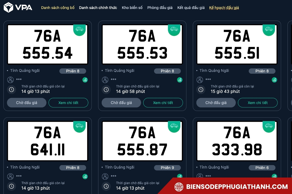 Màn hình đấu giá biển số xe 76 cho người dân Kon Tum